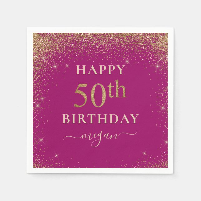 Elegant Pink Glitter 50th Birthday Party  Napkins (Front)