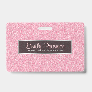 Elegant Pink Glitter And Black Silver Accents Badge
