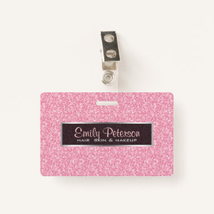 Elegant Pink Glitter And Black Silver Accents Badge