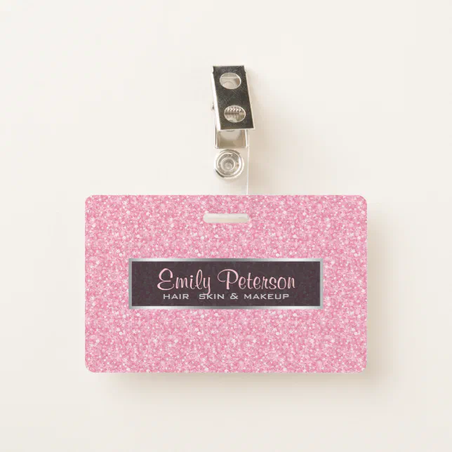 Elegant Pink Glitter And Black Silver Accents Badge | Zazzle