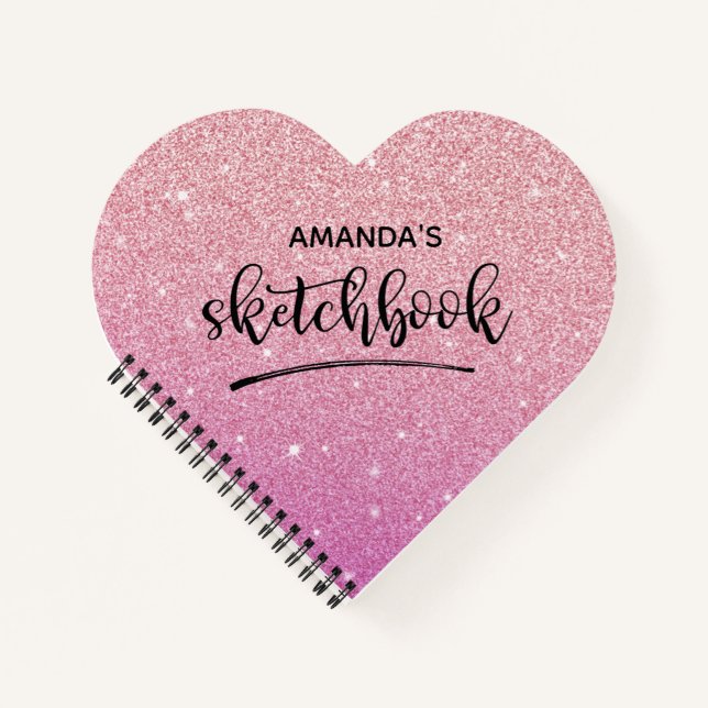  Elegant Pink Glitter Artist Sketchbook Notebook (Front)