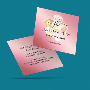 Elegant Pink Glitter Balloons Square Business Card