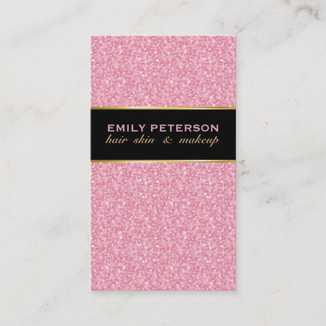 Elegant Pink Glitter Black And Gold Business Card (Front)