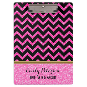 Elegant Pink Glitter Black Chevron Gold Accents Cl Clipboard
