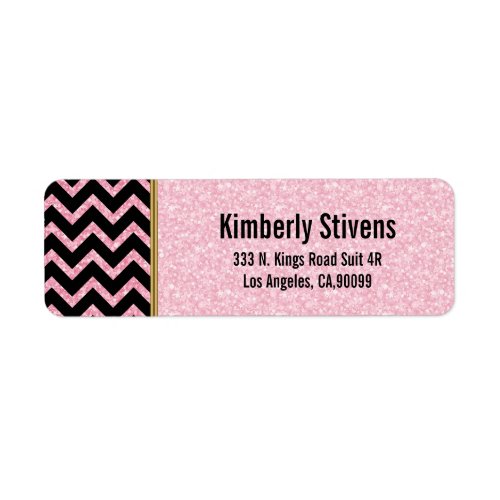 Elegant Pink Glitter Black Chevron Gold Accents La Label