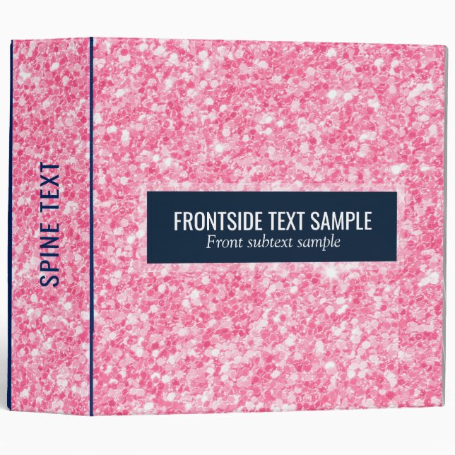 Elegant Pink Glitter Blue Accents 3 Ring Binder (Front/Spine)