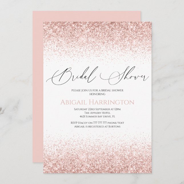 Elegant Pink Glitter Bridal Shower Invitation (Front/Back)