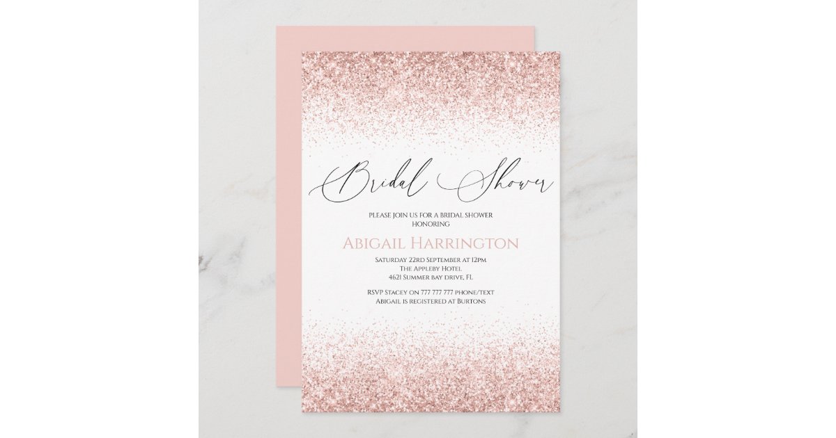 Elegant Pink Glitter Bridal Shower Invitation | Zazzle