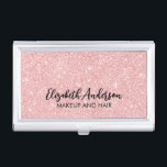 Elegant Pink Glitter Business Card Holder<br><div class="desc">This personalized pink glitter business card case has your name in black text on a beautiful pink glitter background. Customize the case with the name and profession of your choice. Perfect for a hairstylist,  makeup artist or in the field of a beautician. Designed for you by Blackberry Boulevard.</div>