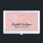 Elegant Pink Glitter Business Card Holder<br><div class="desc">This personalized pink glitter business card case has your name in black text on a beautiful pink glitter background. Customize the case with the name and profession of your choice. Perfect for a hairstylist,  makeup artist or in the field of a beautician. Designed for you by Blackberry Boulevard.</div>