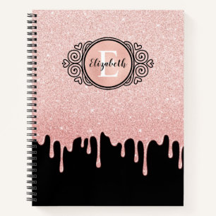 Elegant Pink Glitter Drips Monogram Sketchbook Notebook