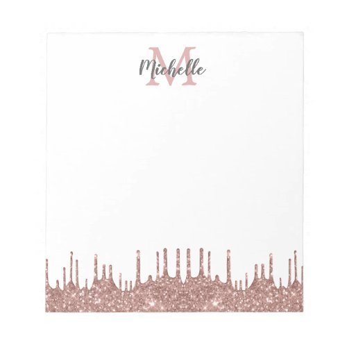 Elegant Pink Glitter Drips Name Monogrammed  Notepad