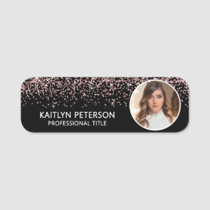 Elegant Pink Glitter Employee Photo ID Name Tag