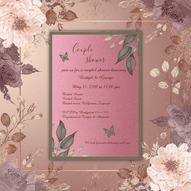 Elegant Pink Glitter Eucalyptus couple shower Invitation (Creator Uploaded)