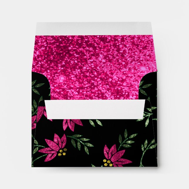 Elegant Pink Glitter Flowers Envelope (Back (Bottom))
