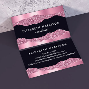 Elegant Pink Glitter Foil Black Business Card