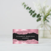 Elegant Pink Glitter Foil Black Business Card (Standing Front)