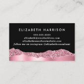 Elegant Pink Glitter Foil Black Business Card (Back)