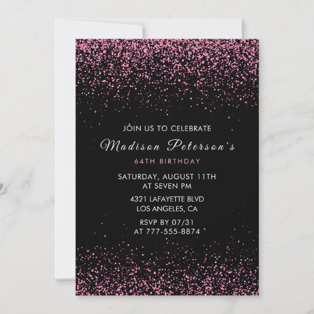  Elegant Pink Glitter Glam 64th birthday Invitation (Front)