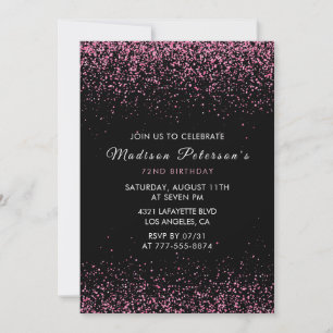  Elegant Pink Glitter Glam 72nd birthday Invitation