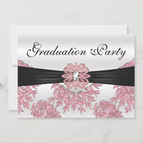 Elegant Pink Glitter Graduation Party Invites
