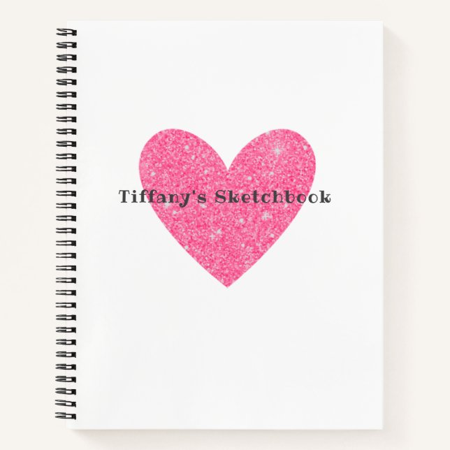 Elegant Pink Glitter Heart Artist Sketchbook Notebook (Front)