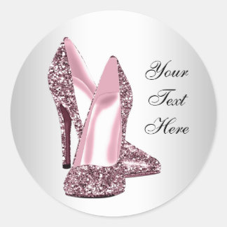 Elegant Pink Glitter High Heel Shoe Classic Round Sticker