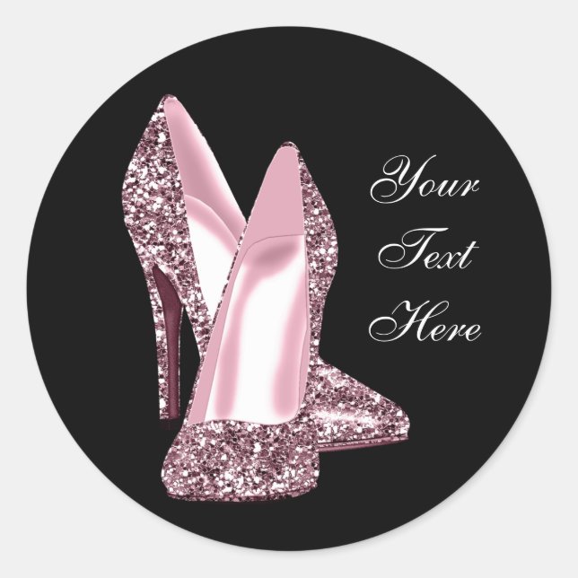 Elegant Pink Glitter High Heel Shoe Classic Round Sticker (Front)