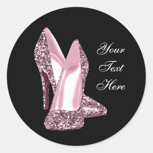 Elegant Pink Glitter High Heel Shoe Classic Round Sticker