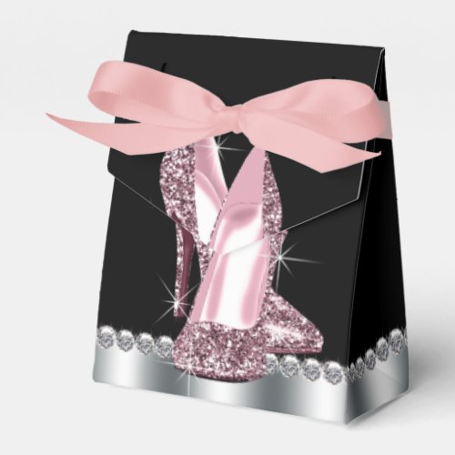 Elegant Pink Glitter High Heel Shoe Favor Boxes