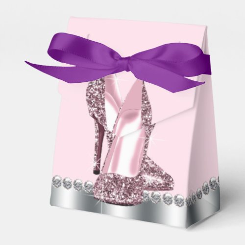 Elegant Pink Glitter High Heel Shoe Favor Boxes