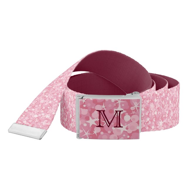 Elegant Pink Glitter Monogram Belt (Snake)