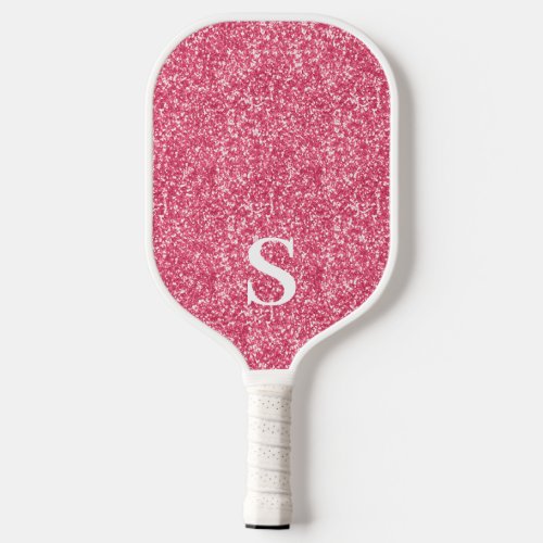 Elegant Pink Glitter Monogram Initial Pickleball Paddle