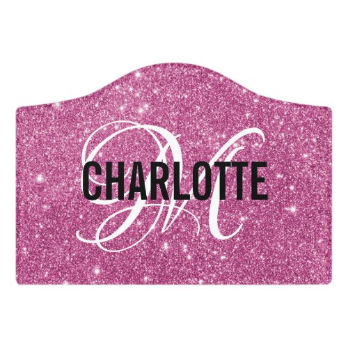 Elegant pink glitter monogram name  door sign