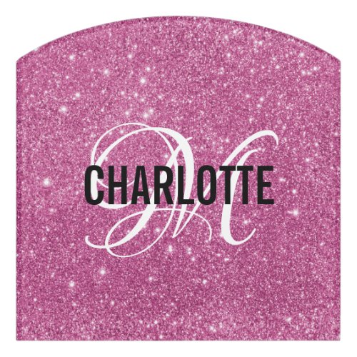 Elegant pink glitter monogram name   door sign