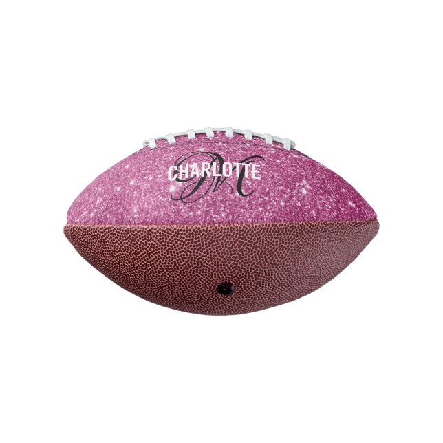 Elegant pink glitter monogram name football (Rotated 270)