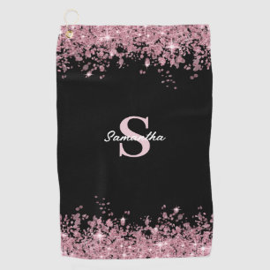 Elegant Pink Glitter Monogram Name Golf Towel