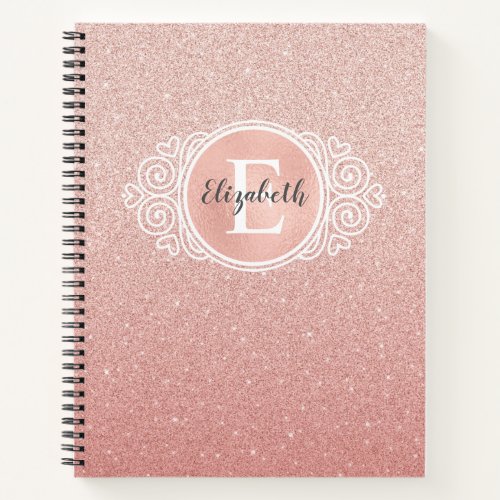 Elegant Pink Glitter Monogram Name Sketchbook Notebook