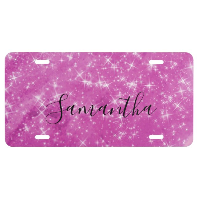 Elegant Pink Glitter Monogram Personalized License Plate (Front)