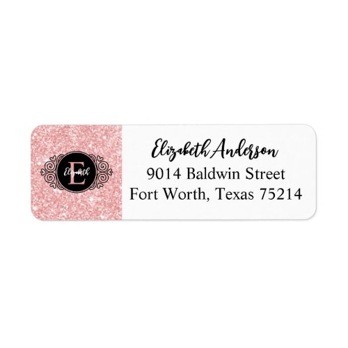 Elegant Pink Glitter Monogram Return Address Label