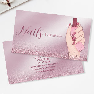 Elegant Pink Glitter Nail Artist Manicure Beauty Business Card