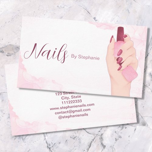 Elegant Pink Glitter Nail Artist Manicure Beauty  Business Card