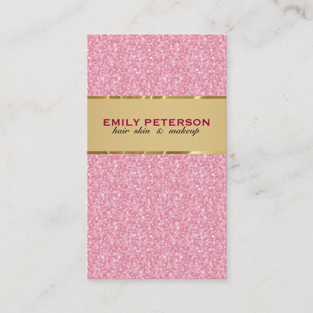 Elegant Pink Glitter Pattern With Gold Accents Business Card (Front)