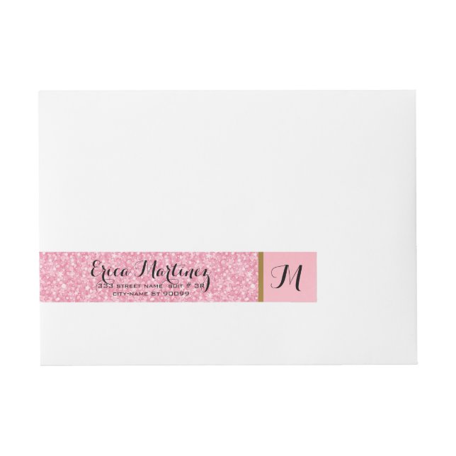 Elegant Pink Glitter Pattern Wrap Around Address Label (Front)