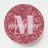 Elegant Pink Glitter Personalized Monogram Script PopSocket (Popsocket)