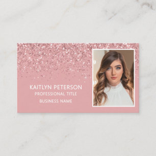 Elegant Pink Glitter Photo QR Code Business Card