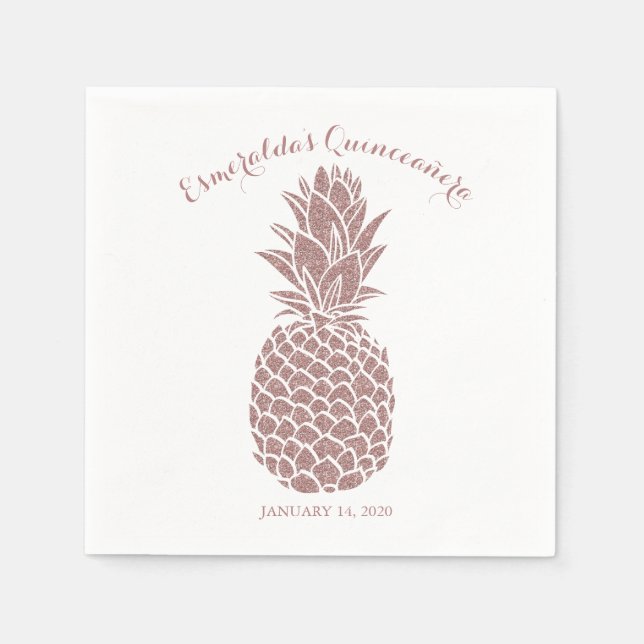 Elegant Pink Glitter Pineapple Quinceanera Party Napkins (Front)