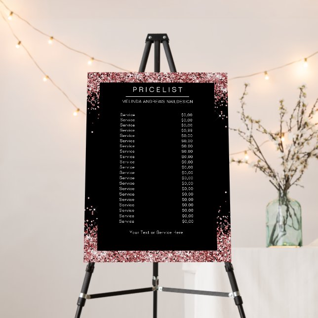 Elegant Pink Glitter  Pricelist Foam Board (In Situ (Stand))