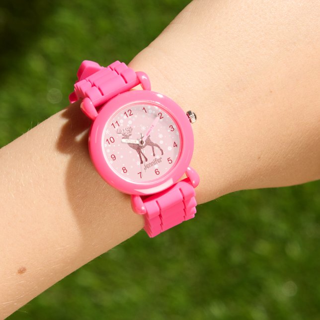 elegant pink glitter reindeer snowy personalized watch (Creator Uploaded)
