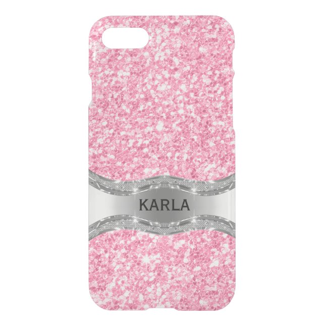 Elegant Pink Glitter Silver Accent Uncommon iPhone Case (Back)